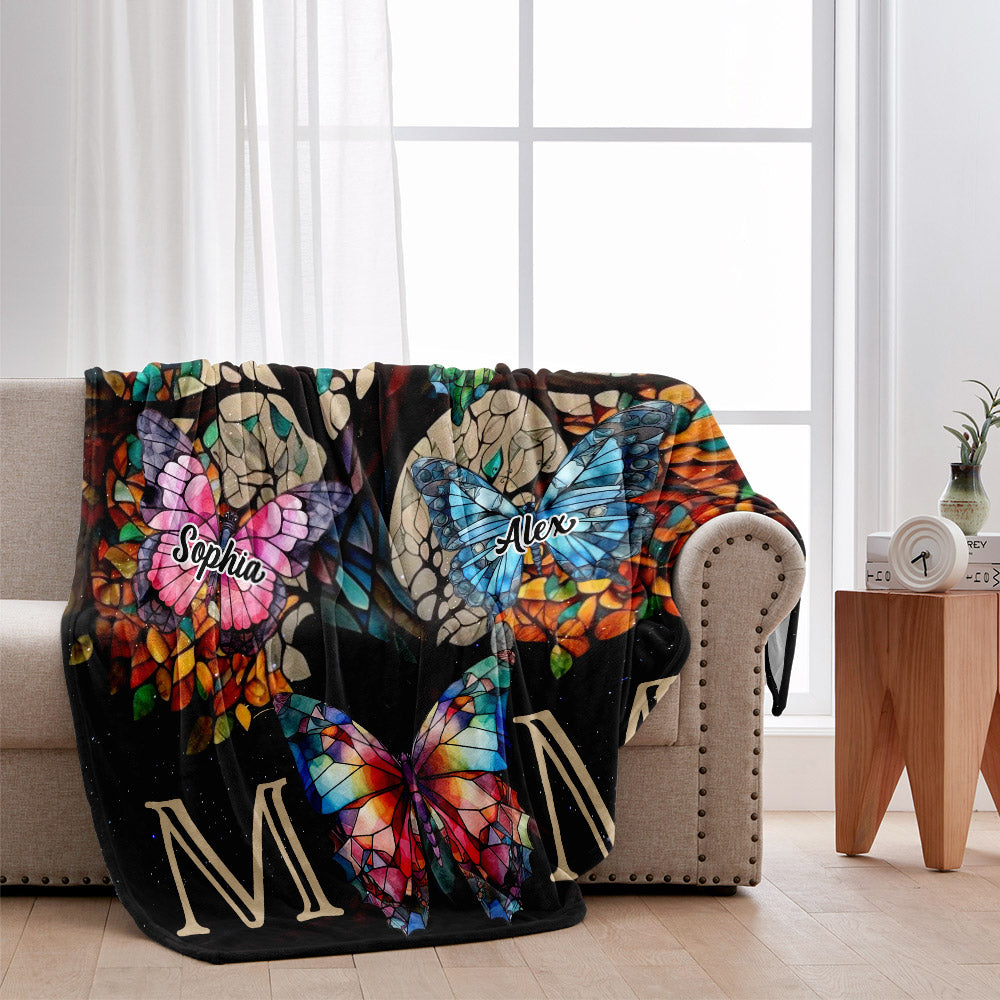 Mom Butterfly Colorful Stained Glass Pattern - Personalized Mother Blanket