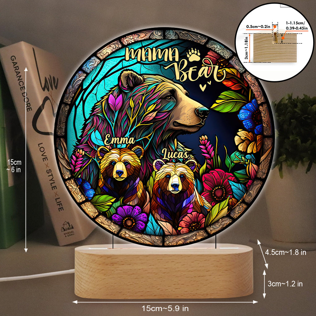 Mama Bear - Personalized Mother Shaped Plaque Light Base