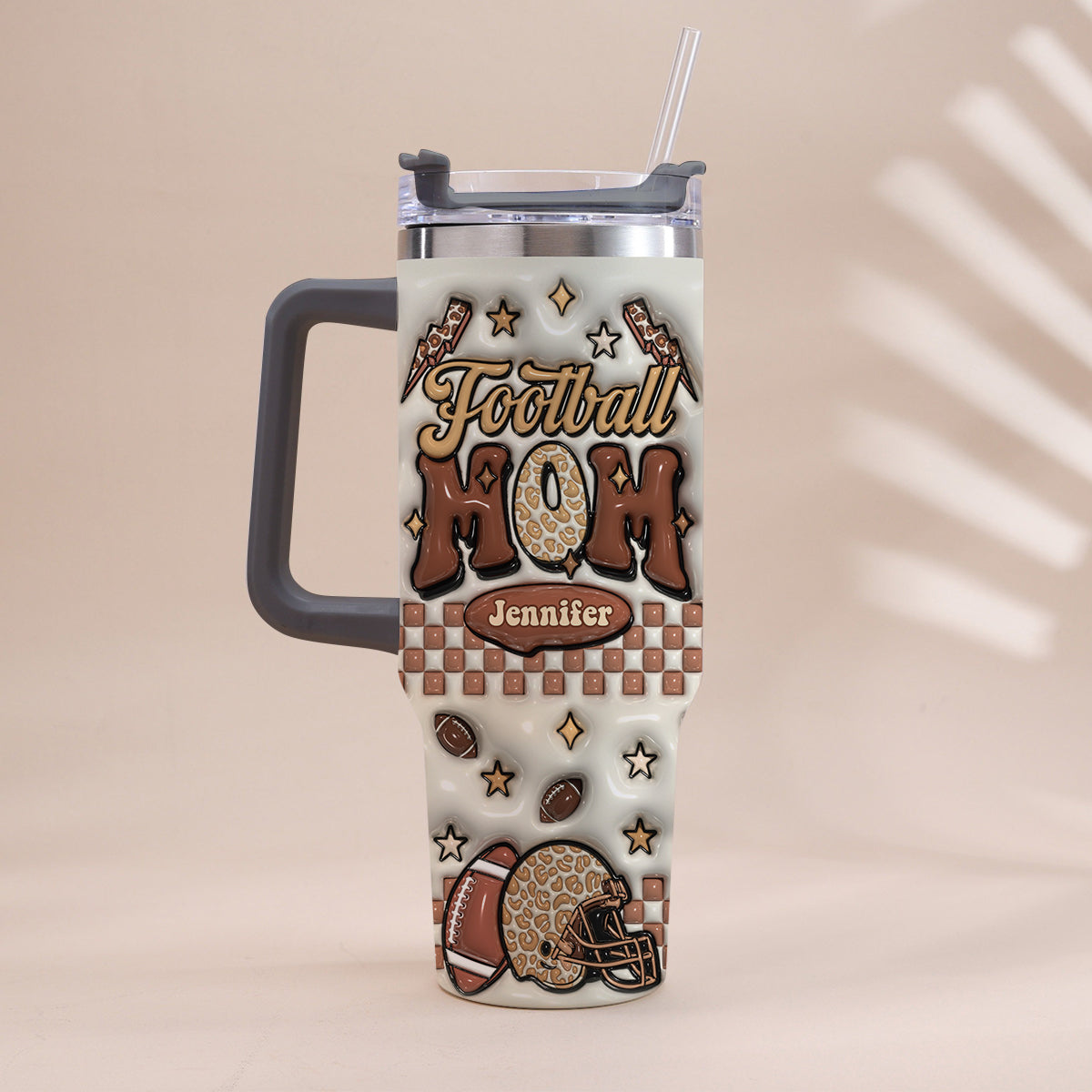 Football Mom - Personalized Football Tumbler With Handle