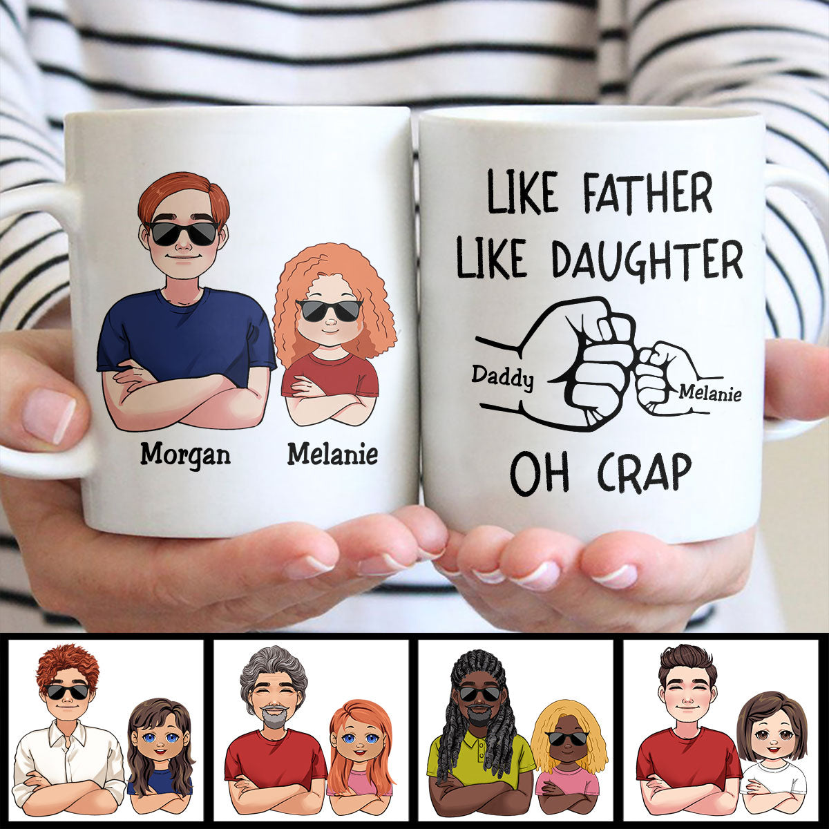 Like Father Like Daughter Fist Bump Handshake - Personalized Father Mug