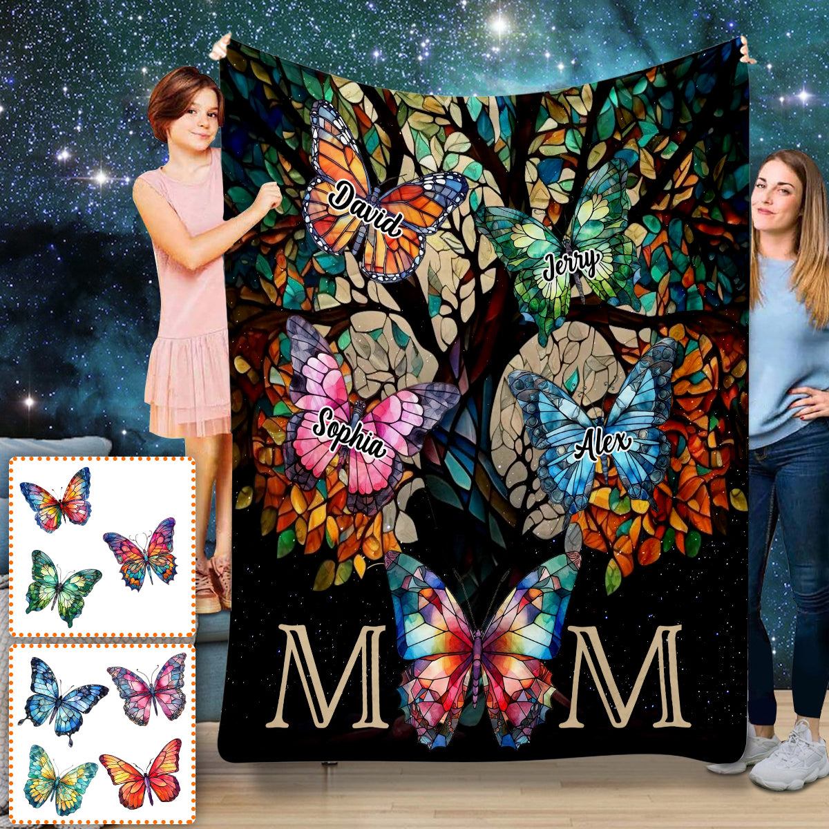 Mom Butterfly Colorful Stained Glass Pattern - Personalized Mother Blanket