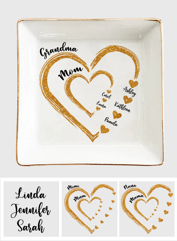 Mom Grandma Golden Hearts - Personalized Grandma Jewelry Dish