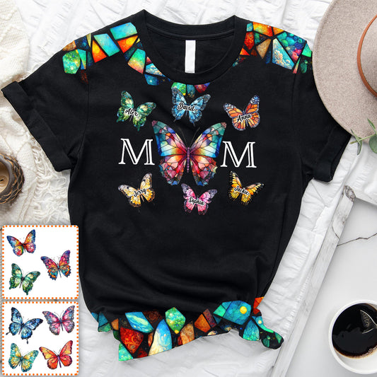 Mom Butterfly Colorful Stained Glass Pattern - Personalized Mother All Over Shirt