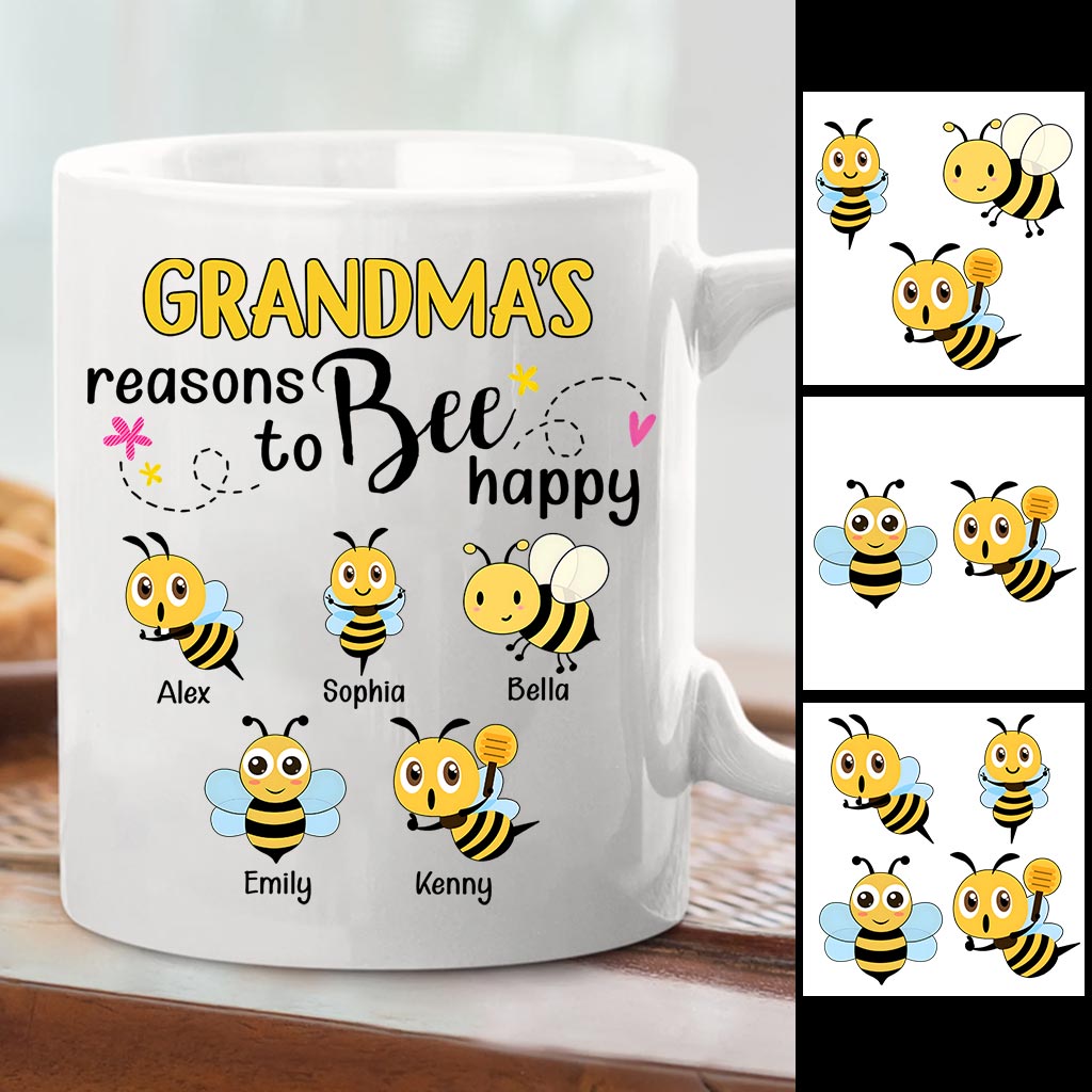 Les raisons de grand-mère d'être heureuse - Mug abeille personnalisé