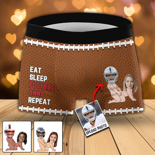 Eat Sleep Football You Repeat - Personalized Football Men’s Boxer Briefs