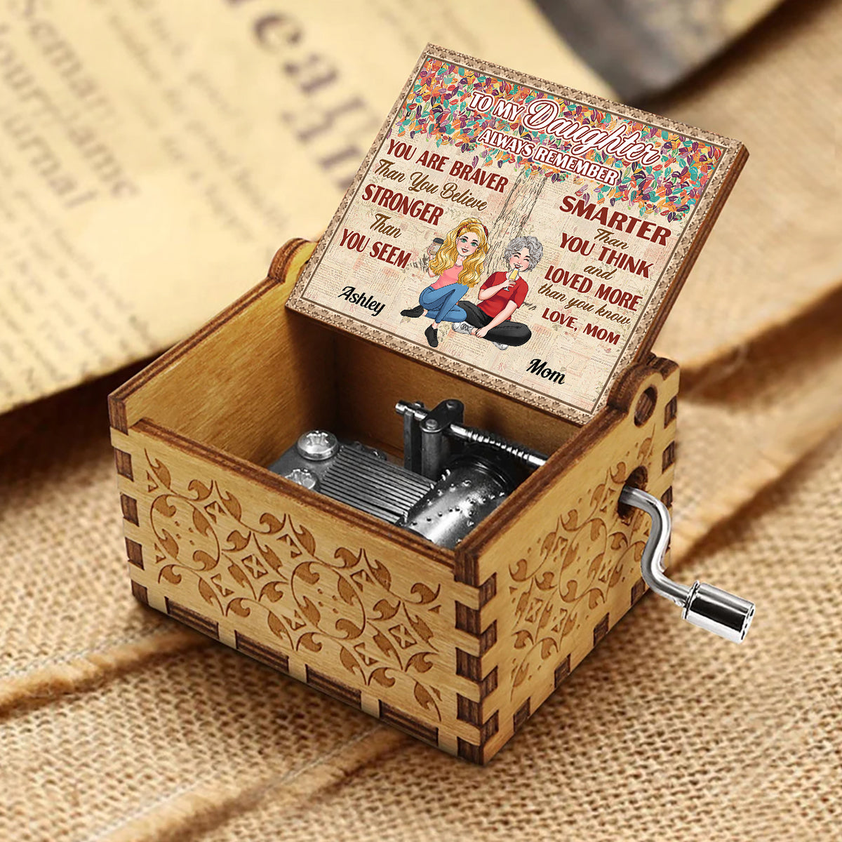 To Any Title Allways Remember You Are Braver Than You Believe - Personalized Mother Hand Crank Music Box