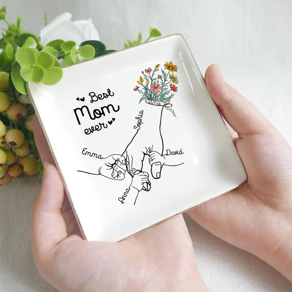 Mom And Children Hands Line Art - Personalized Mother Jewelry Dish