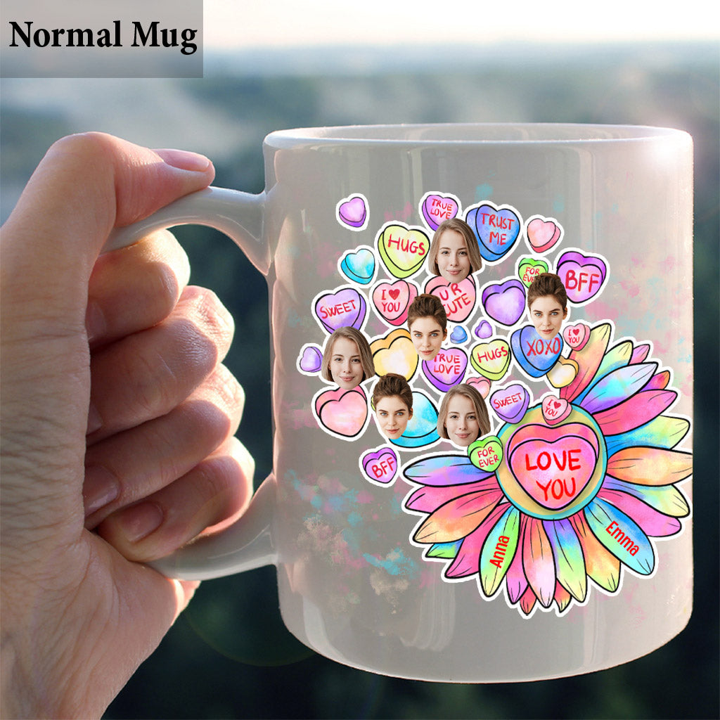 Herz-Bonbon-Blumen-BFF-mit-Gesicht-personalisierter Bestie-Becher