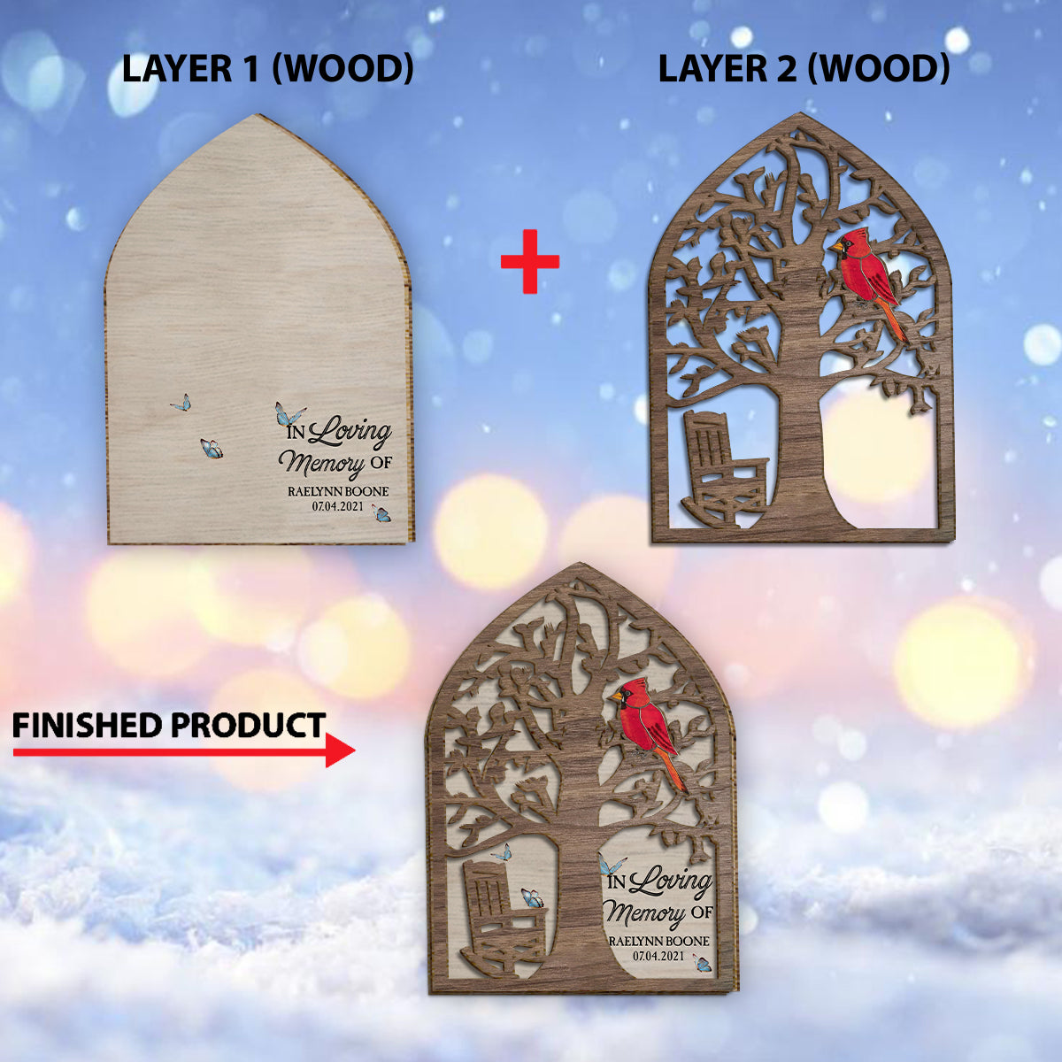 In Loving Memory Memorial Chair Red Cardinal - Personalized Memorial 2 Layered Wood Sign / Wood Plaque