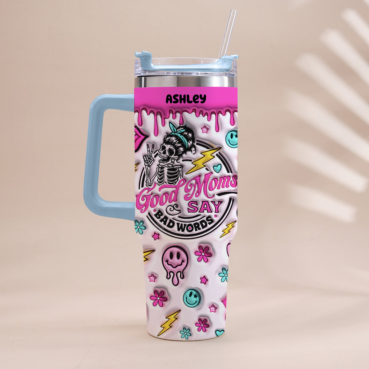 Good Mom Says Bad Words - Personalized Mother Tumbler With Handle