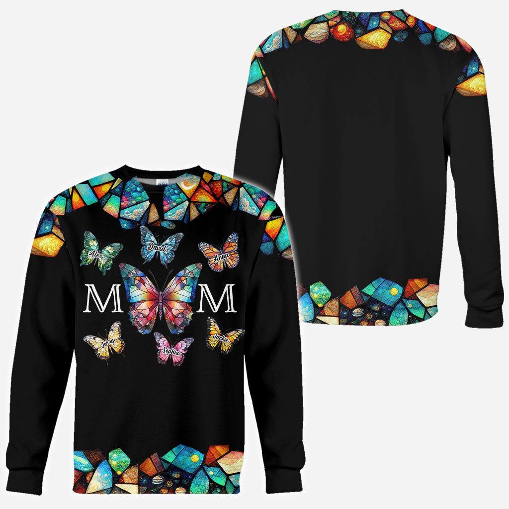 Mom Butterfly Colorful Stained Glass Pattern - Personalized Mother All Over Shirt