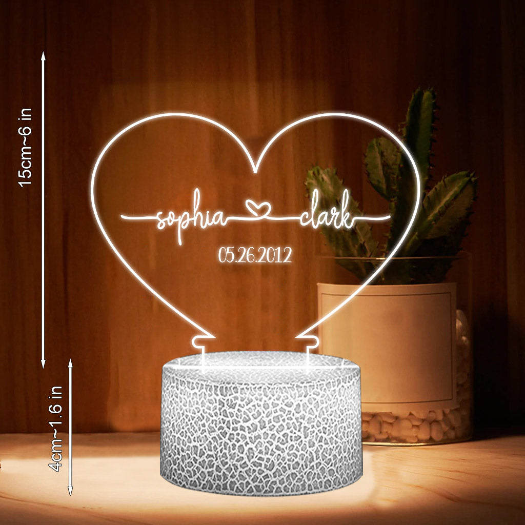 Any Name And Date - Personalized Couple Shaped Plaque Light Base