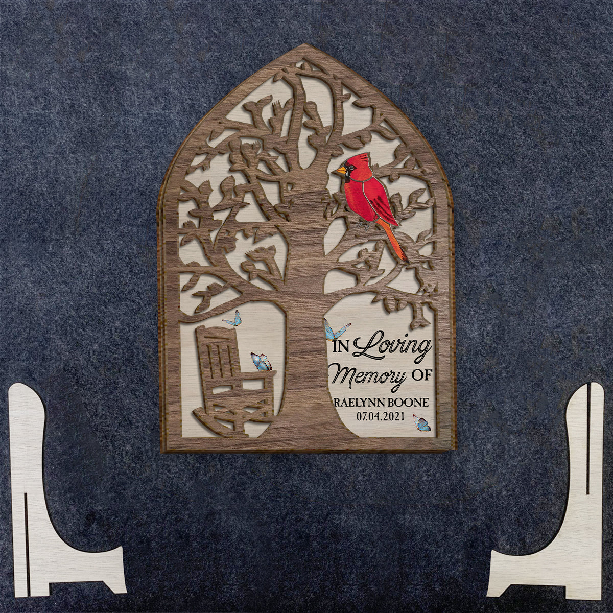 In Loving Memory Memorial Chair Red Cardinal - Personalized Memorial 2 Layered Wood Sign / Wood Plaque
