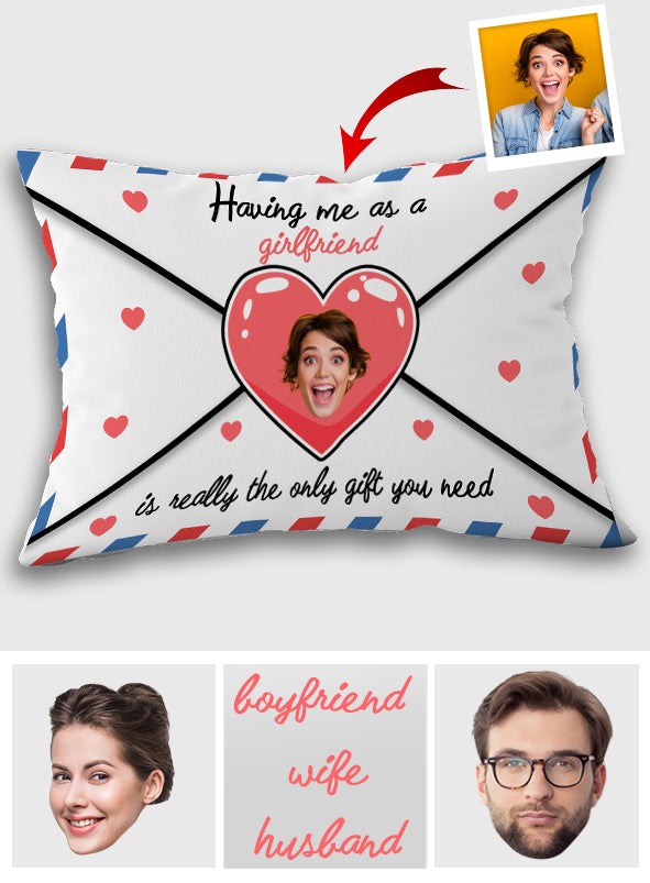 Having Me Love Letter Envelope With Face Custom - Personalized Couple Rectangle Pillow Cover