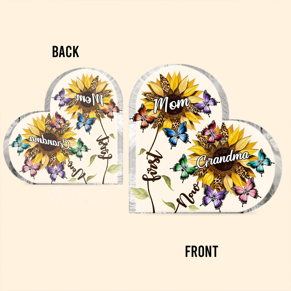 First Mom Now Grandma Sunflower Butterfly - Personalized Grandma Custom Shaped Acrylic Plaque