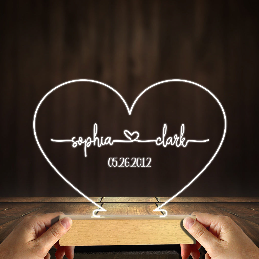 Any Name And Date - Personalized Couple Shaped Plaque Light Base