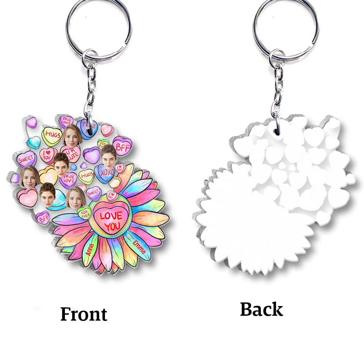Heart Candy Flower BFF With Face Custom - Personalized Bestie Transparent Keychain