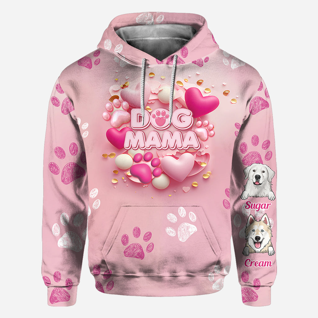 T-shirt personnalisé pour chien et chat avec cœur rose 3D - Maman à fourrure