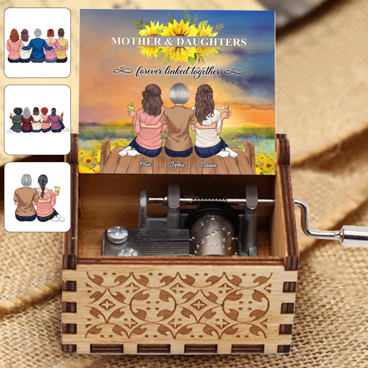 Mother And Daughters - Personalized Mother Hand Crank Music Box