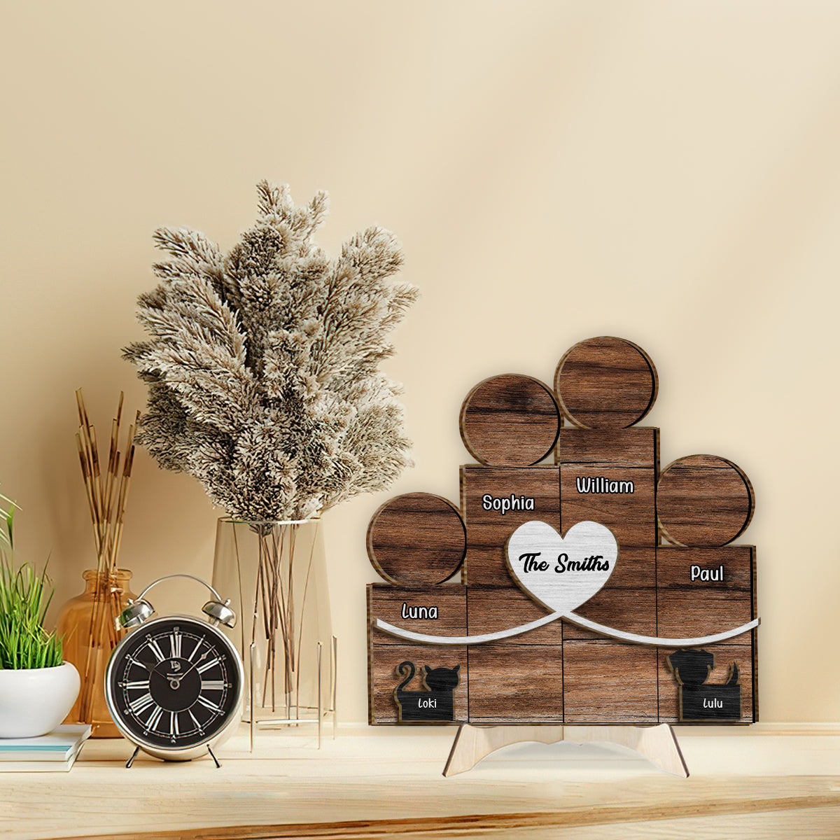 Wooden Family Block Figures - Personalized Family 2 Layered Wood Sign / Wood Plaque