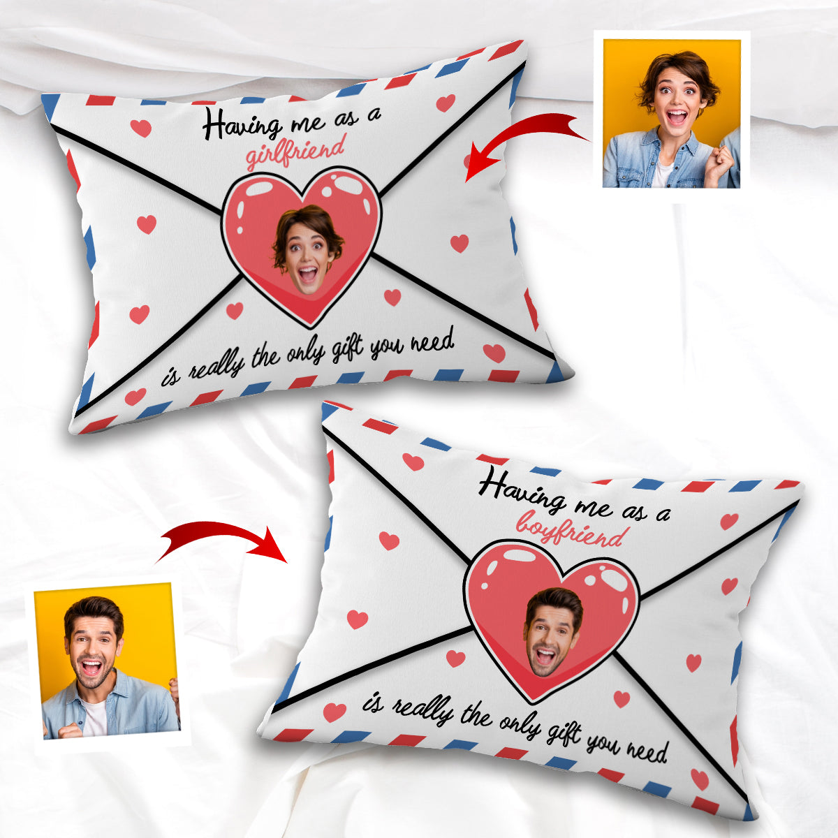 Having Me Love Letter Envelope With Face Custom - Personalized Couple Rectangle Pillow Cover