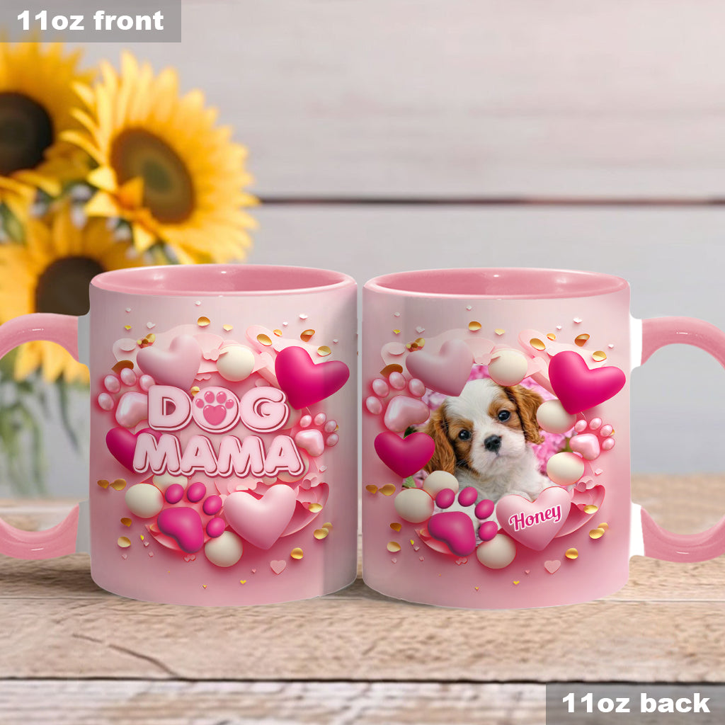 Dog Cat Mama Fur Mom 3D Pink Heart - Personalized Dog Accent Mug