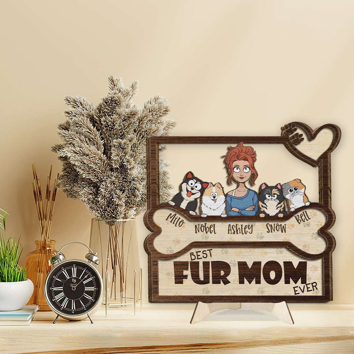 Meilleur papa et maman de chien au monde - Plaque en bois personnalisée à 2 couches