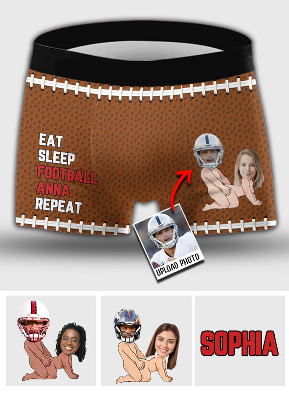 Manger, dormir, jouer au football, et recommencer - Boxers de football personnalisés pour hommes