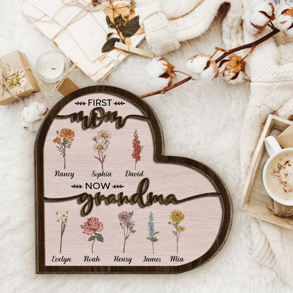 First Mom Now Grandma - Personalized Grandma 2 Layered Wood Sign / Wood Plaque