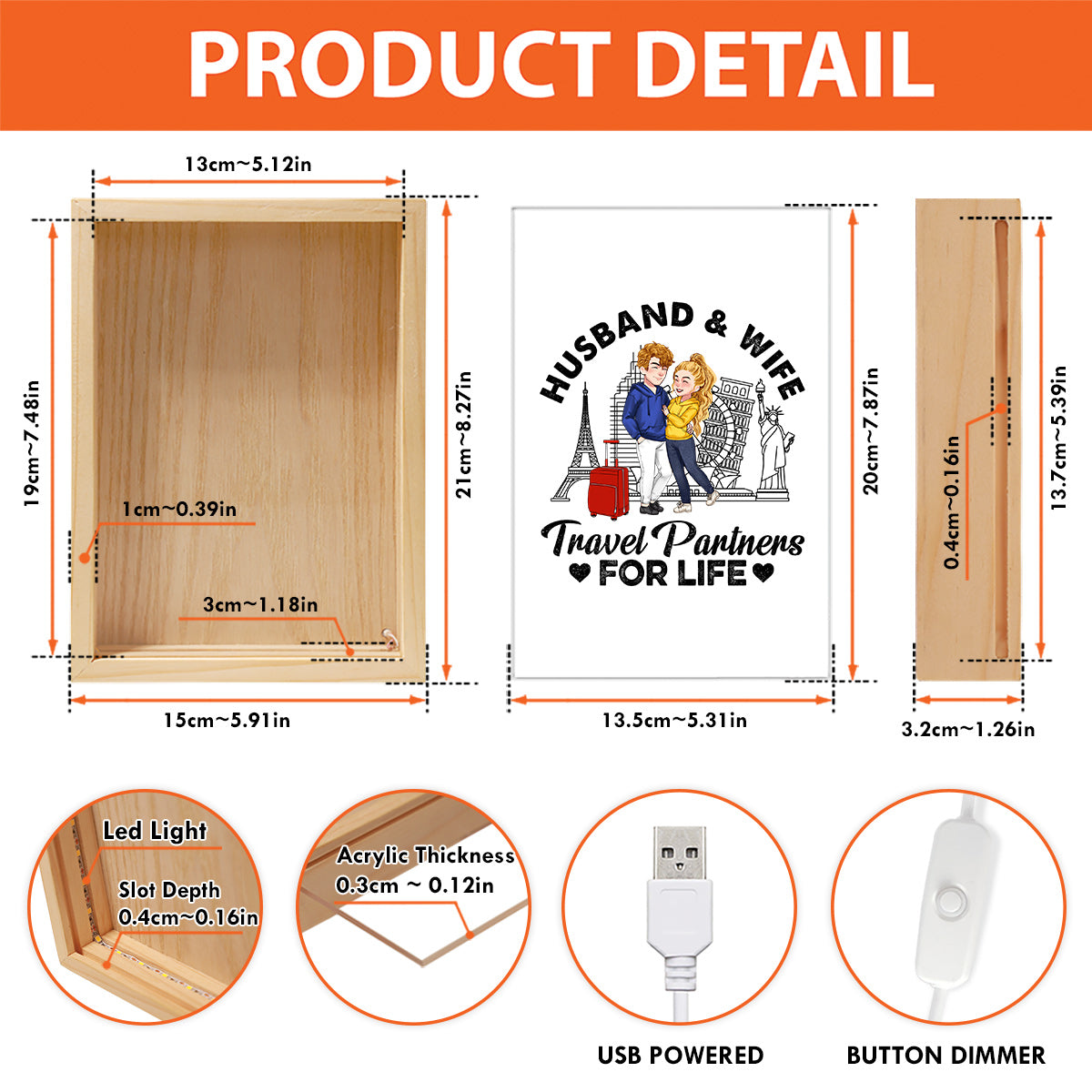 Travel Partner For Life - Personalized Couple Picture Frame Light Box