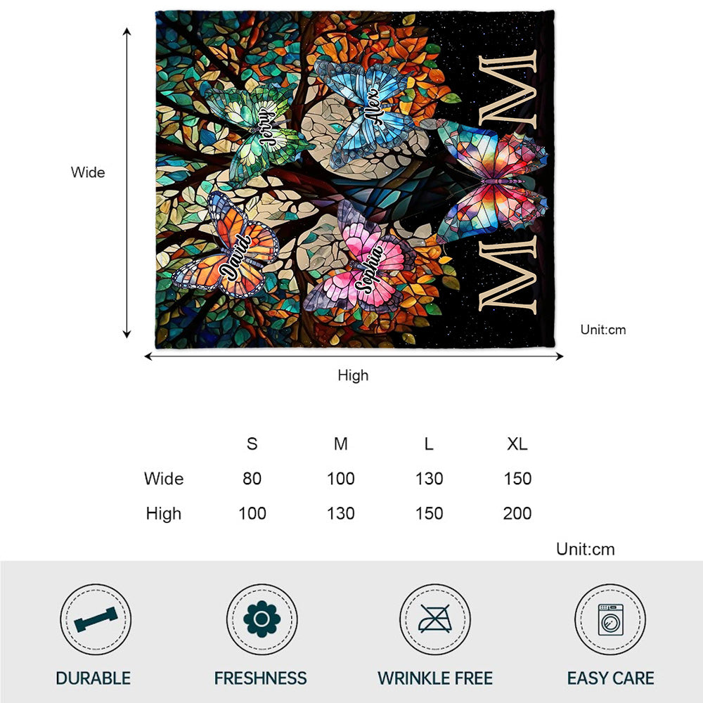 Mom Butterfly Colorful Stained Glass Pattern - Personalized Mother Blanket