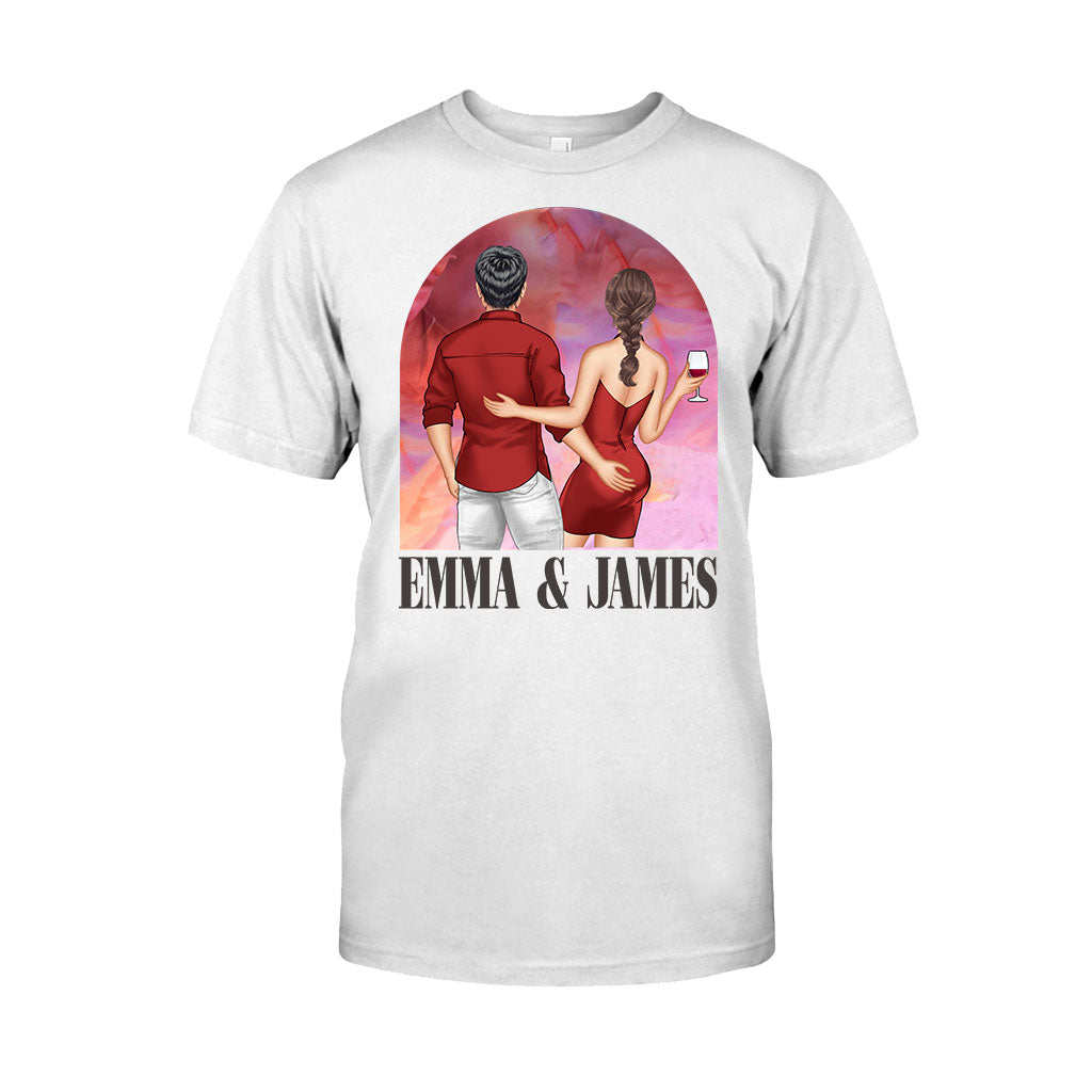 Pink Movie Background Couple - Personalized Couple T-shirt And Hoodie