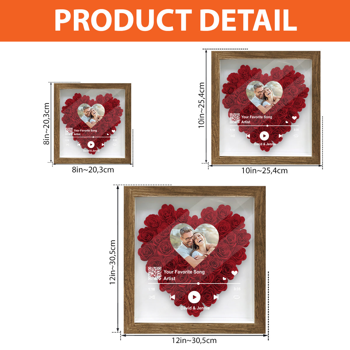 Custom Photo Scannable QR Code Favorite Song - Personalized Couple Flower Shadow Box
