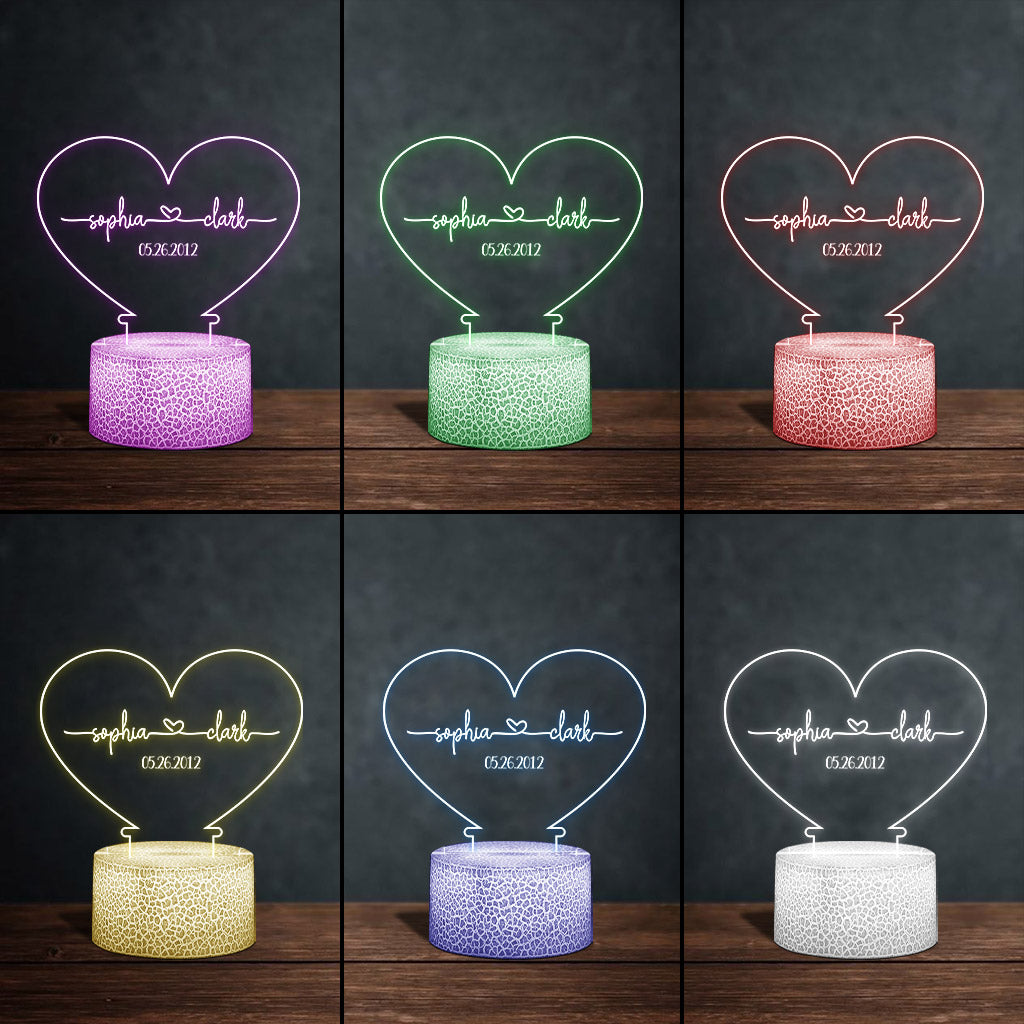 Any Name And Date - Personalized Couple Shaped Plaque Light Base