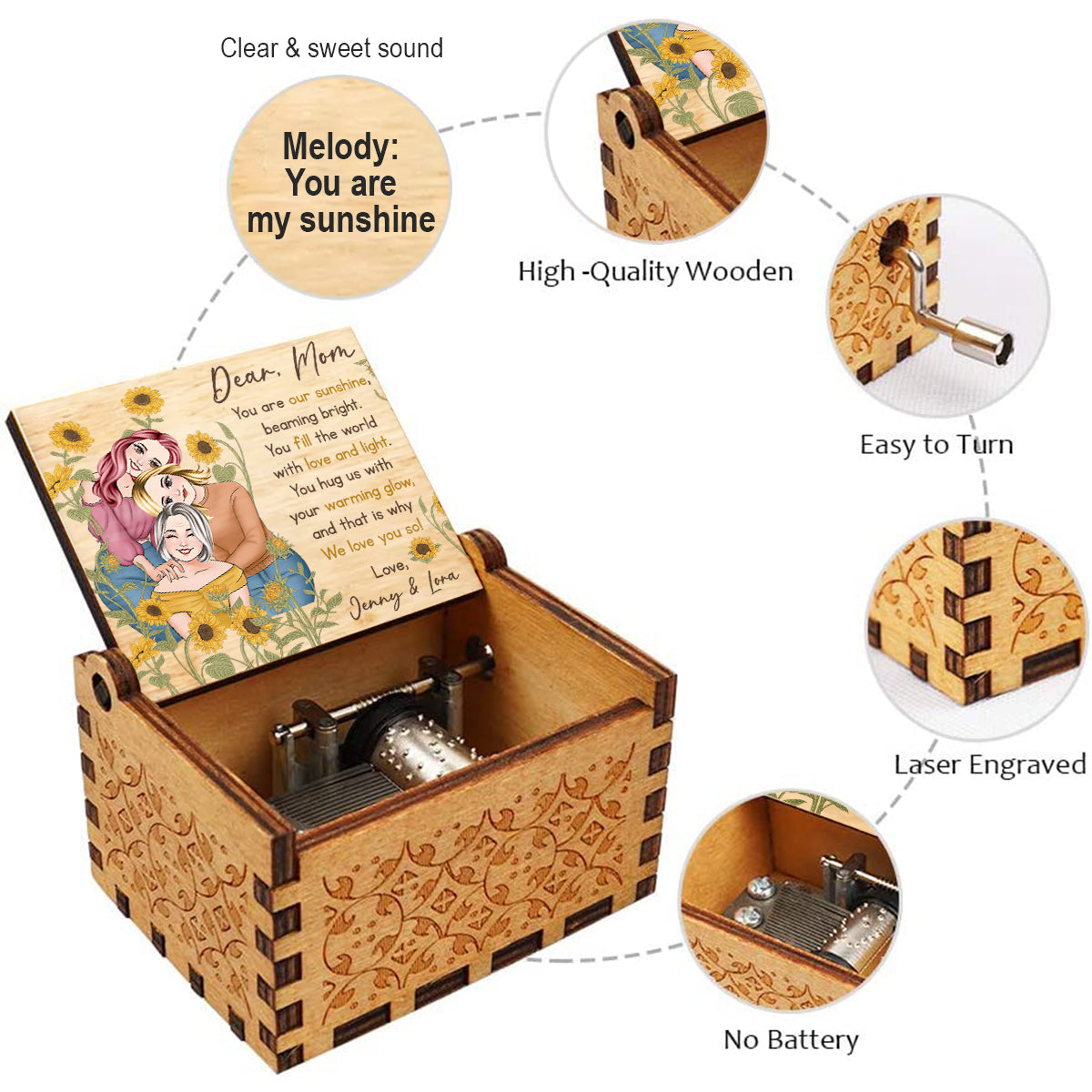 You Are My Sunshine - Personalized Mother Hand Crank Music Box