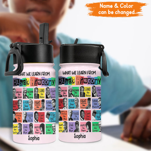 Ce que nous apprenons sur l'histoire des Noirs - Gourde personnalisée pour enfants afro-américains