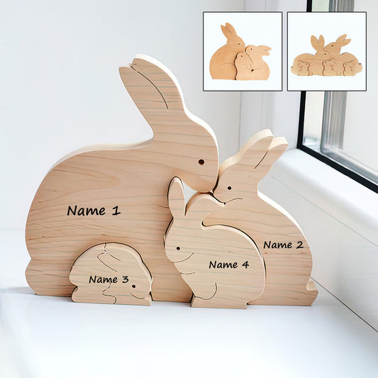 Puzzle en bois Famille Lapins de Pâques - Puzzle en bois Famille Lapins de Pâques personnalisé pour Pâques
