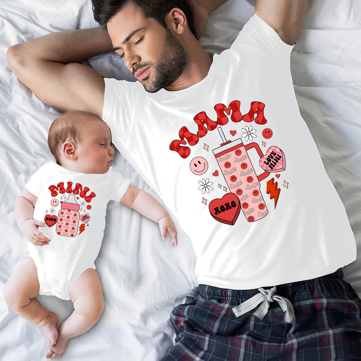 Mama And Mini - Personalized Mother T-shirt And Baby Onesie