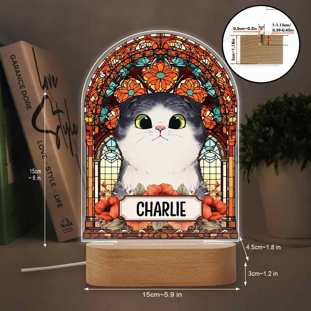 Plaque lumineuse personnalisée en forme de chien avec vitrail - Socle lumineux en forme de chien