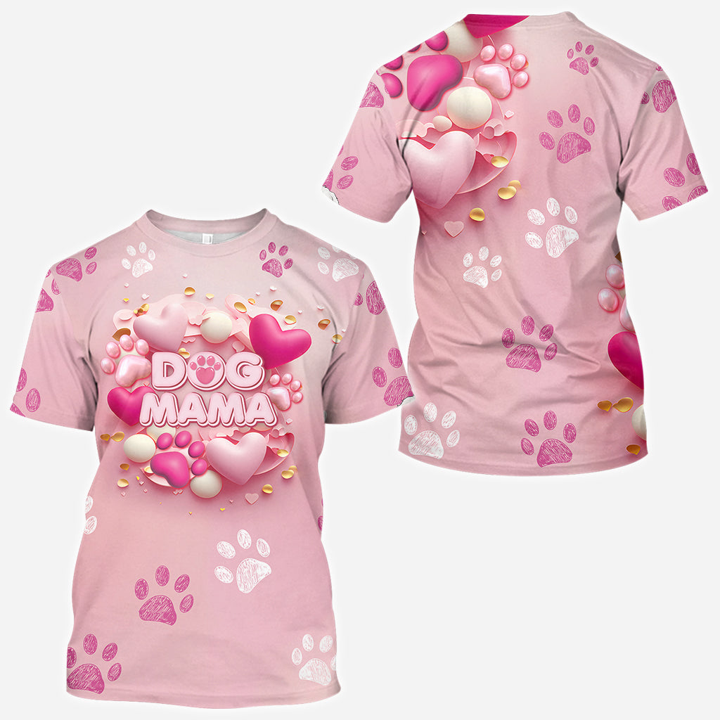T-shirt personnalisé pour chien et chat avec cœur rose 3D - Maman à fourrure