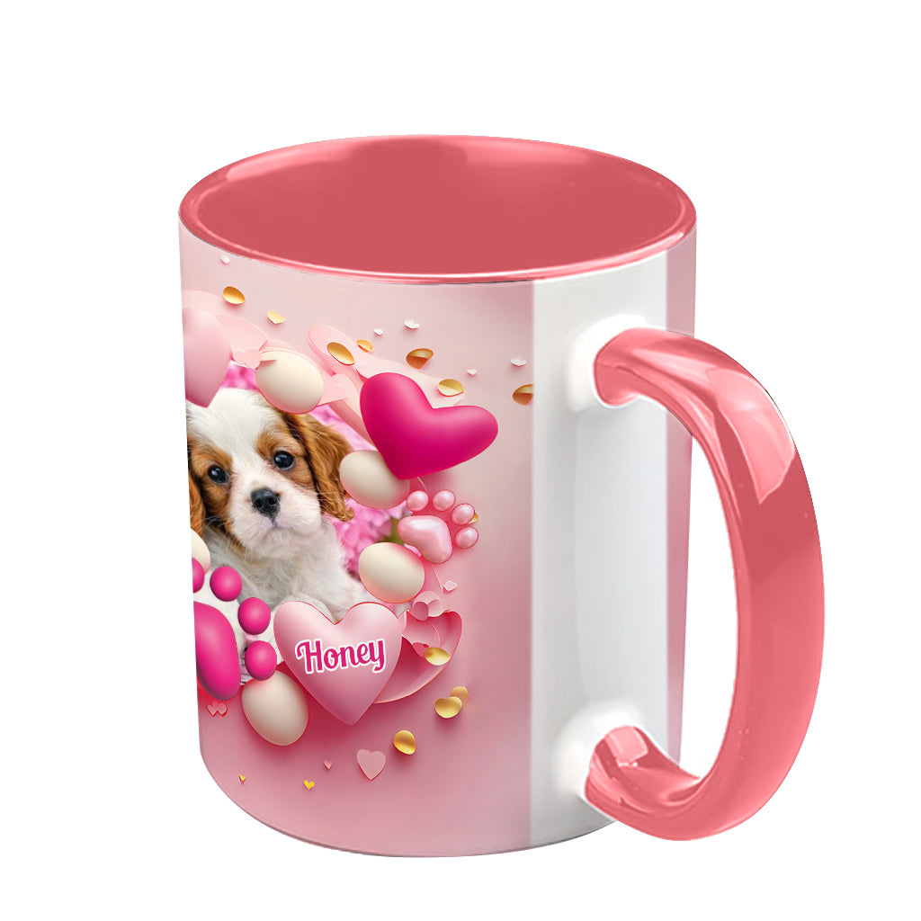 Dog Cat Mama Fur Mom 3D Pink Heart - Personalized Dog Accent Mug