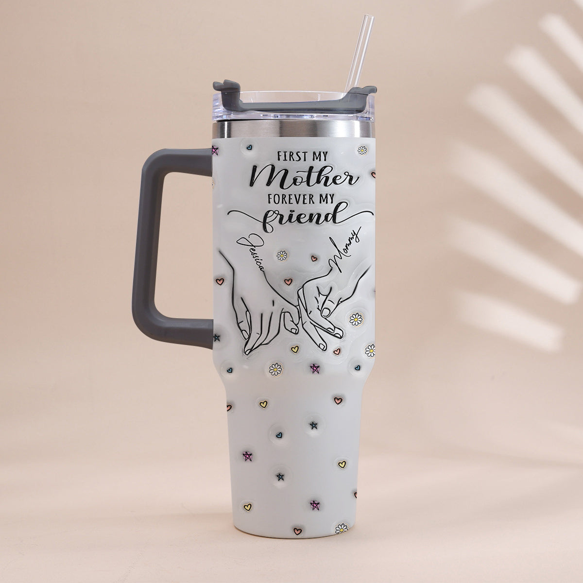 First My Mom Forever My Friend - Personalized Mother Tumbler With Handle