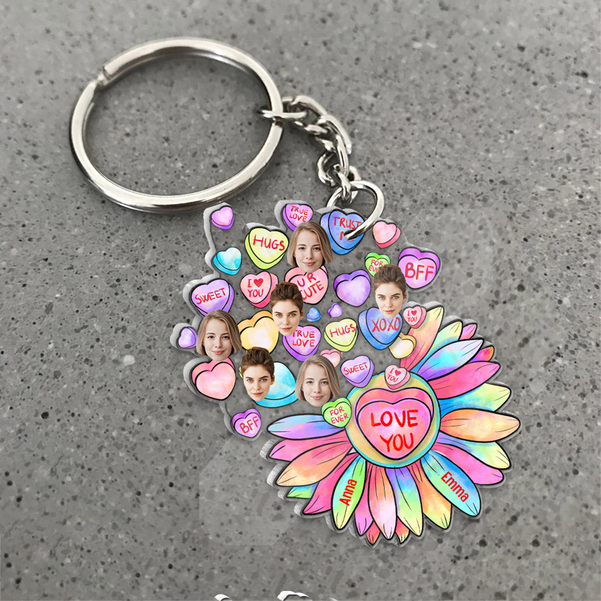 Heart Candy Flower BFF With Face Custom - Personalized Bestie Transparent Keychain