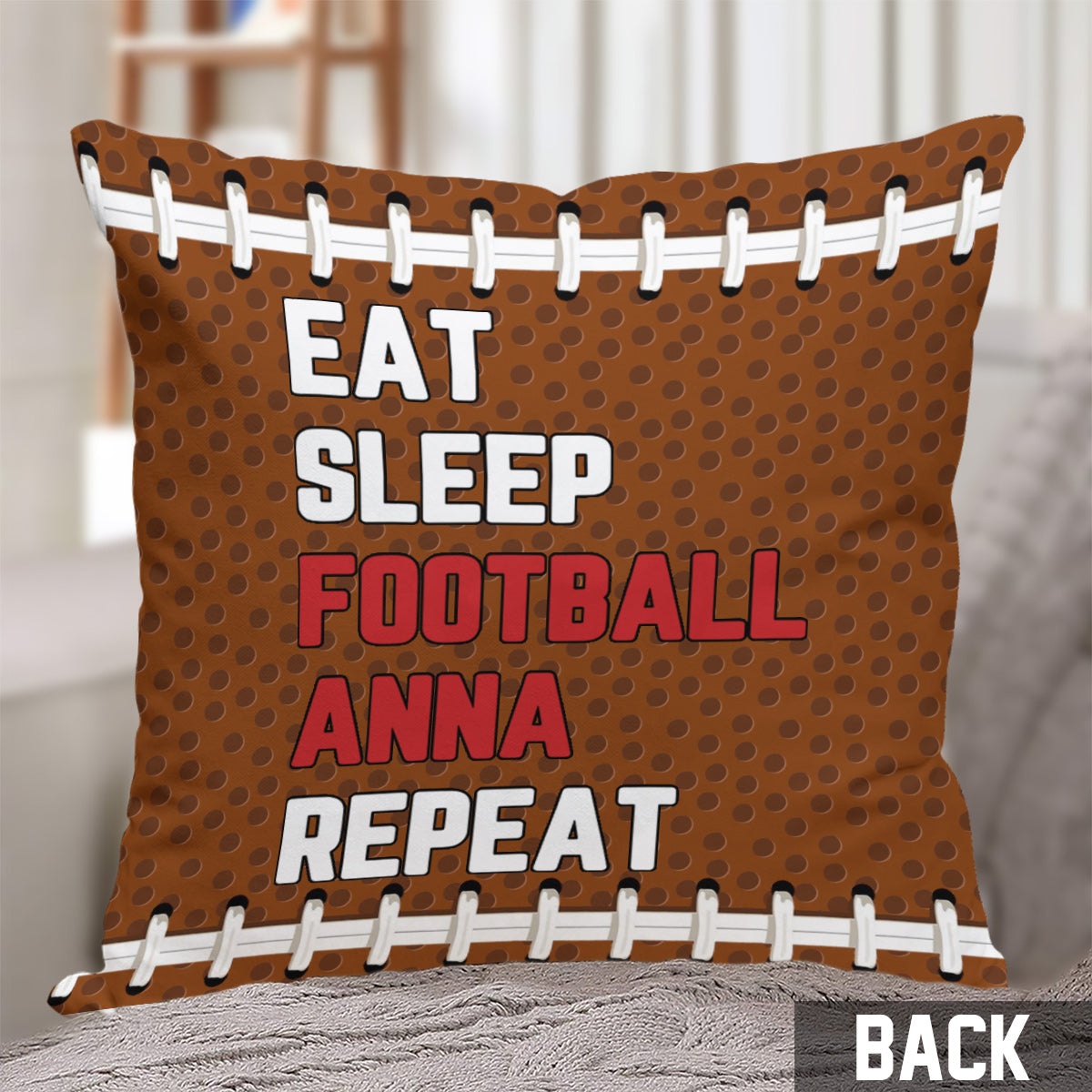 Manger, dormir, jouer au football, et on recommence ! - Coussin décoratif de football personnalisé