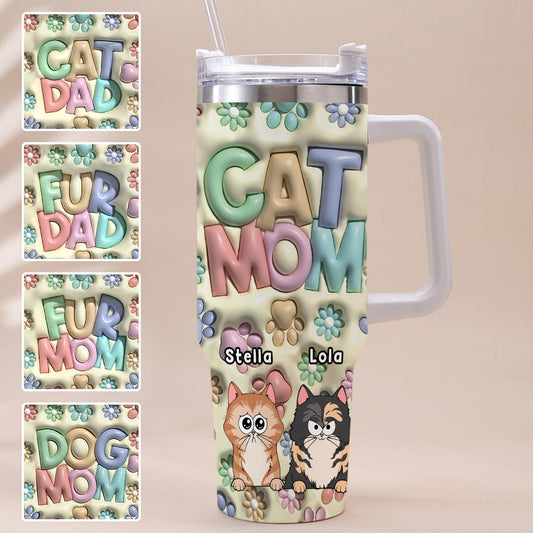 Gobelet gonflable personnalisé pour chien avec poignée, motif pattes et fleurs, pour maman/papa d'animal de compagnie