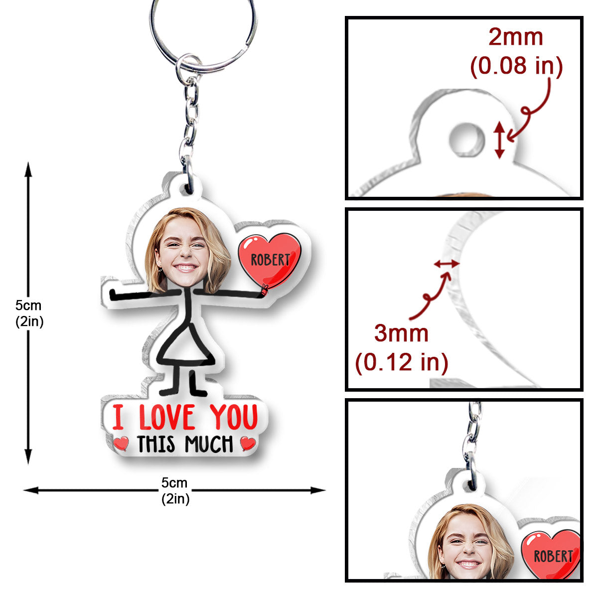 I Love You This Much Custom Photo Keychain For Couples - Personalized Couple Transparent Keychain