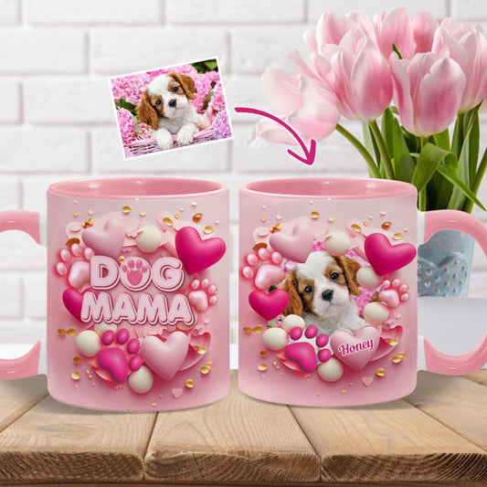Dog Cat Mama Fur Mom 3D Pink Heart - Personalized Dog Accent Mug
