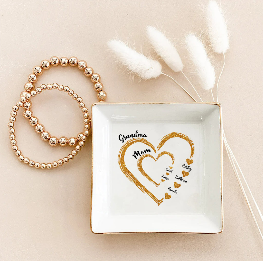 Mom Grandma Golden Hearts - Personalized Grandma Jewelry Dish