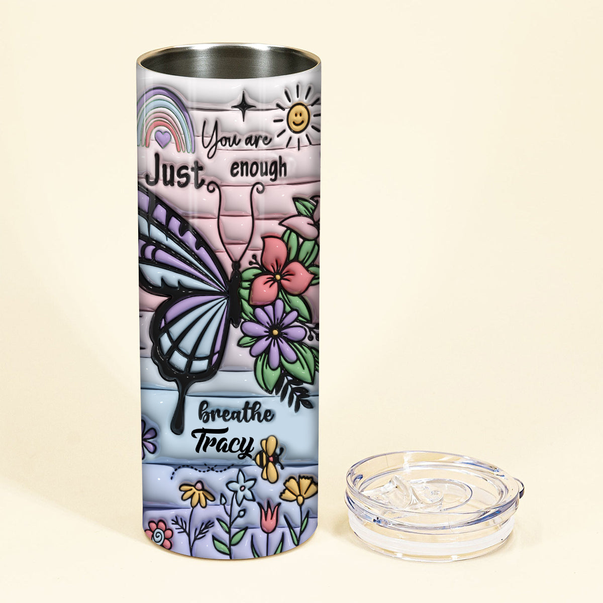 Schmetterlinge mit positiven Affirmationen – personalisierter schlanker Becher