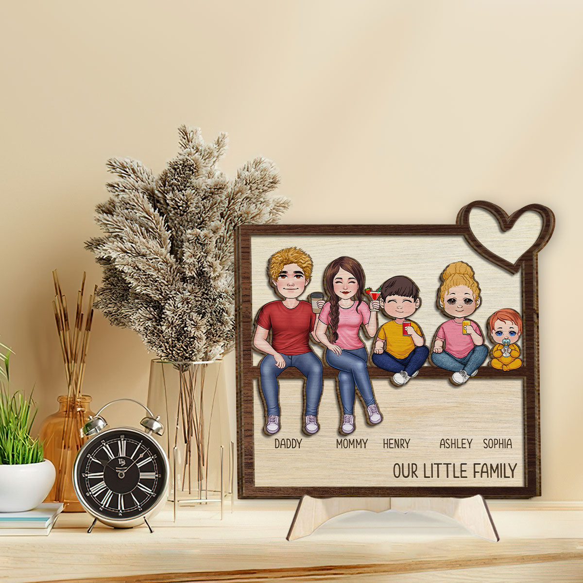Unsere kleine Familie – Personalisiertes zweilagiges Holzschild / Holzplakette